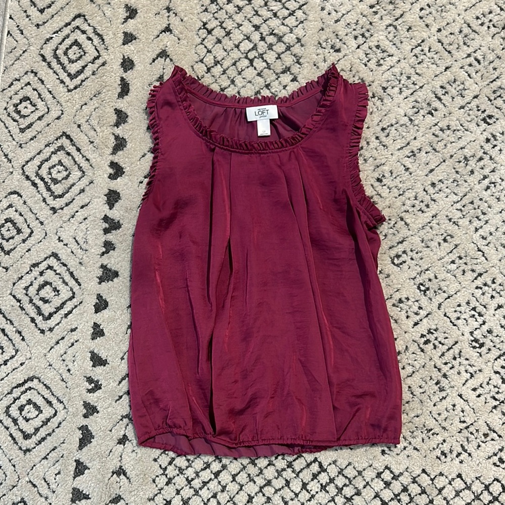 LOFT Red Ruffled Sleeveless Blouse